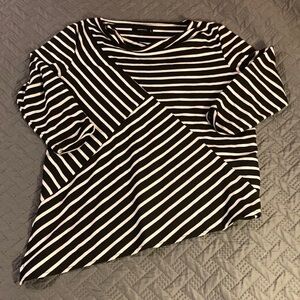 Reserved Asymmetrical Black and White Stripe Top